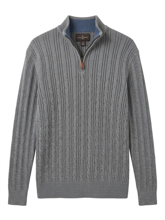 Black Brown 1826 Other - Black Brown 1826 Gray Mixed Cable & Ribbed 100% Cotton Quarter-Zip Men’s S